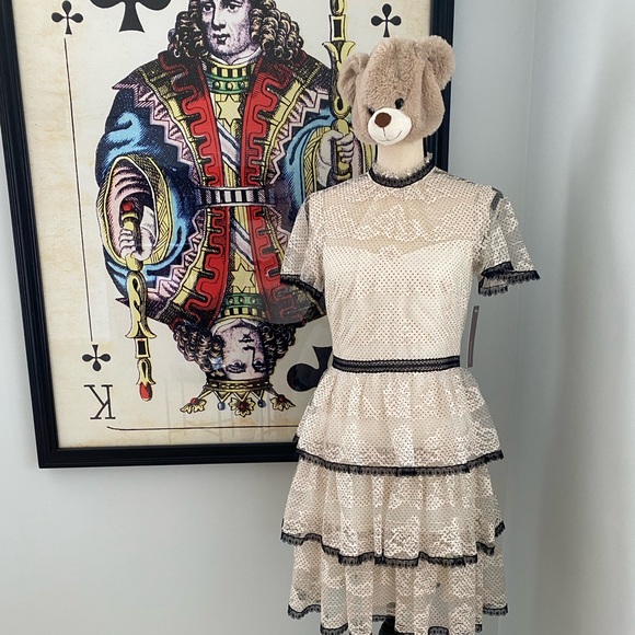 ⚫️ NWT Shoshanna Stacia Lace Tiered Polka Dot Anthropologie Dress Size 4 - Picture 3 of 16